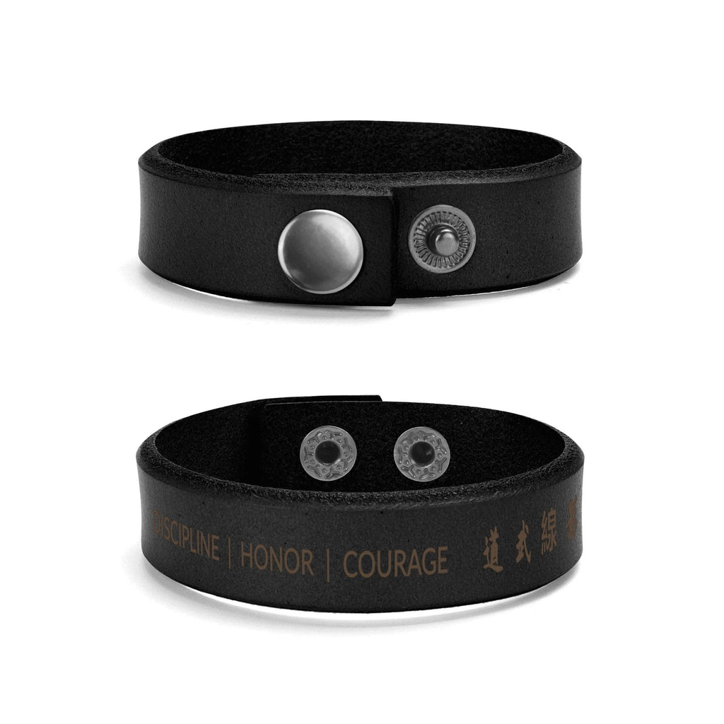 Silent Warrior Cuff – Engraved Leather Bracelet | HONOR | COURAGE | DISCIPLINE | 道武線影