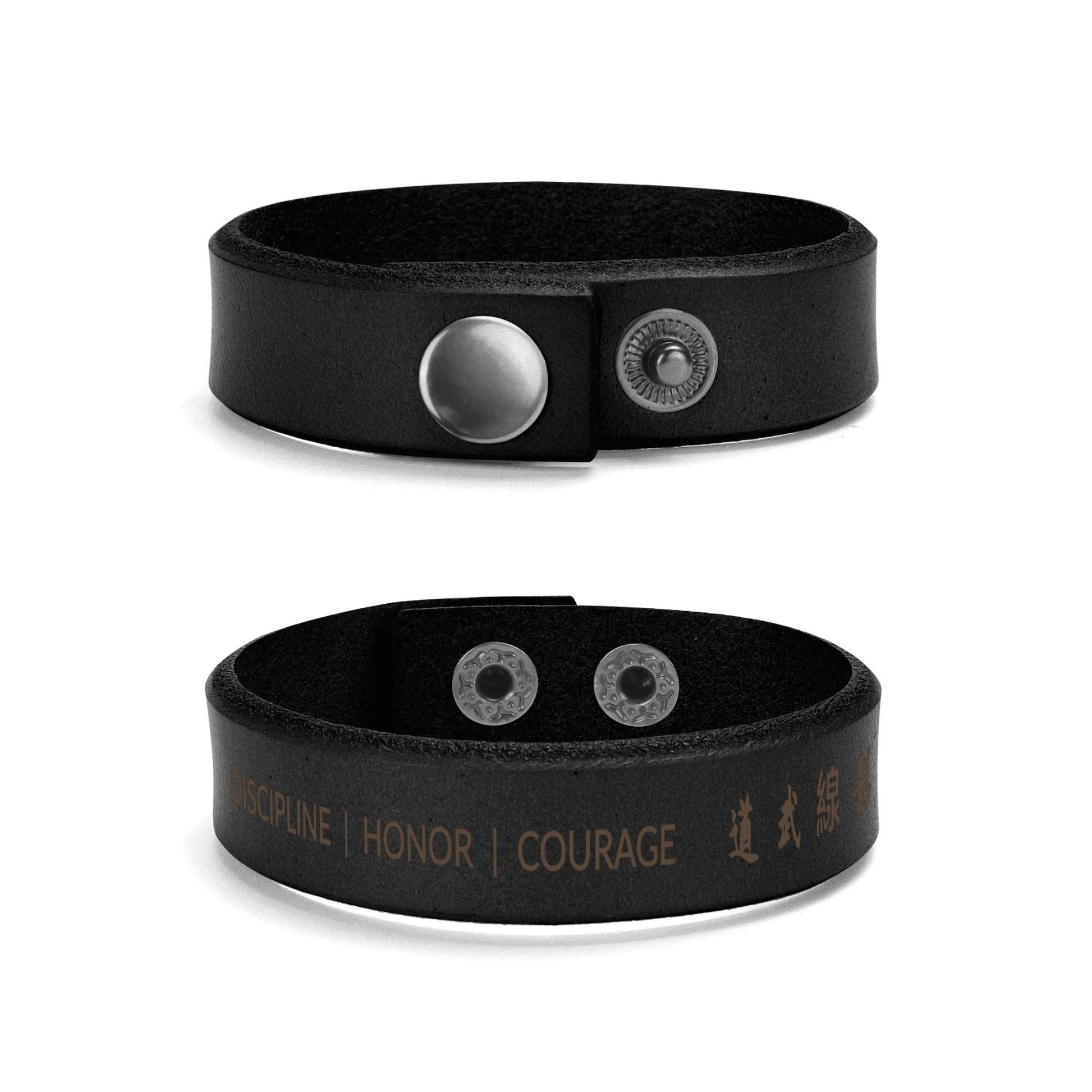 Silent Warrior Cuff – Engraved Leather Bracelet | HONOR | COURAGE | DISCIPLINE | 道武線影