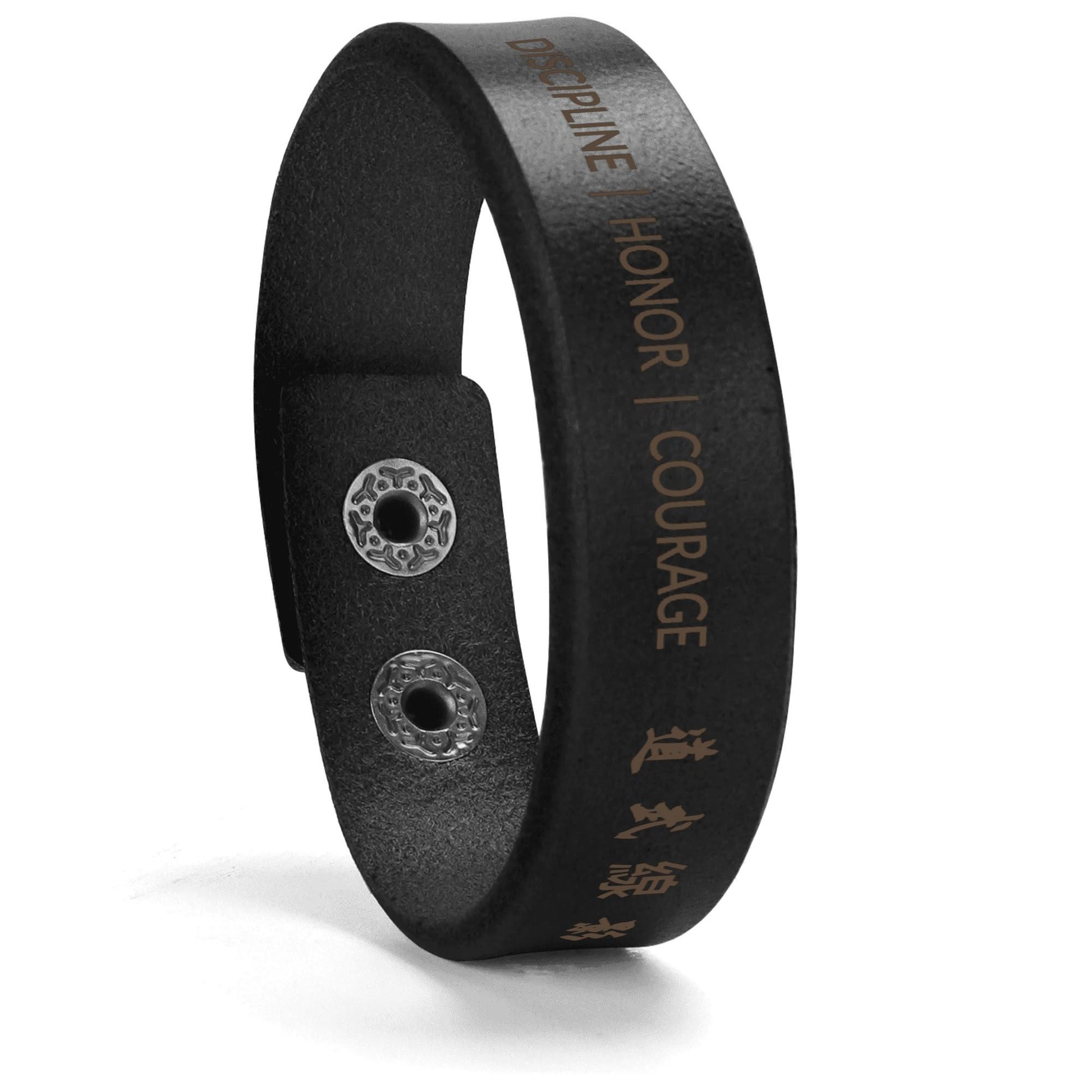 Silent Warrior Cuff – Engraved Leather Bracelet | HONOR | COURAGE | DISCIPLINE | 道武線影