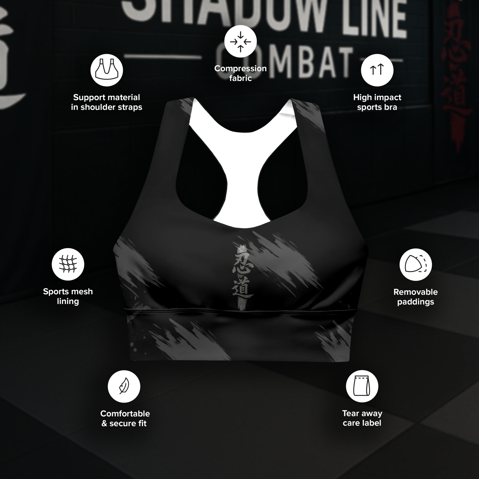 Ninja Origins Longline Sports Bra – Shadow Motion Edition