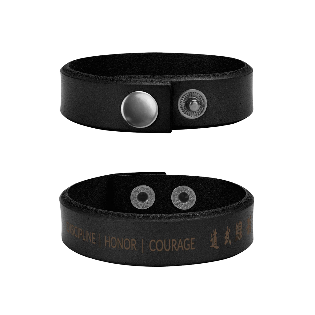 Silent Warrior Cuff – Engraved Leather Bracelet | HONOR | COURAGE | DISCIPLINE | 道武線影
