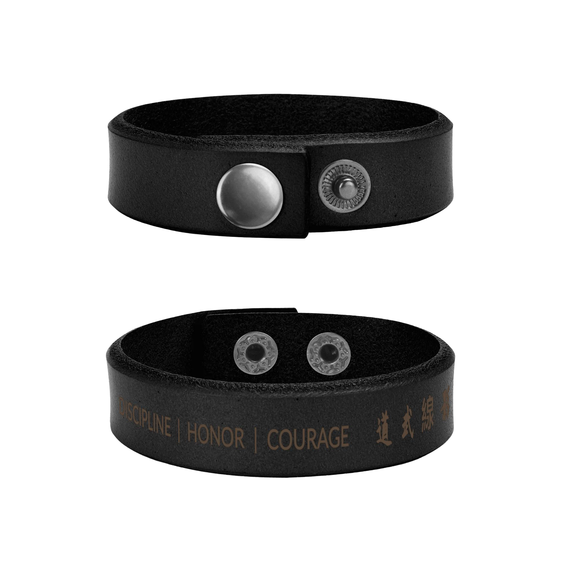 Silent Warrior Cuff – Engraved Leather Bracelet | HONOR | COURAGE | DISCIPLINE | 道武線影