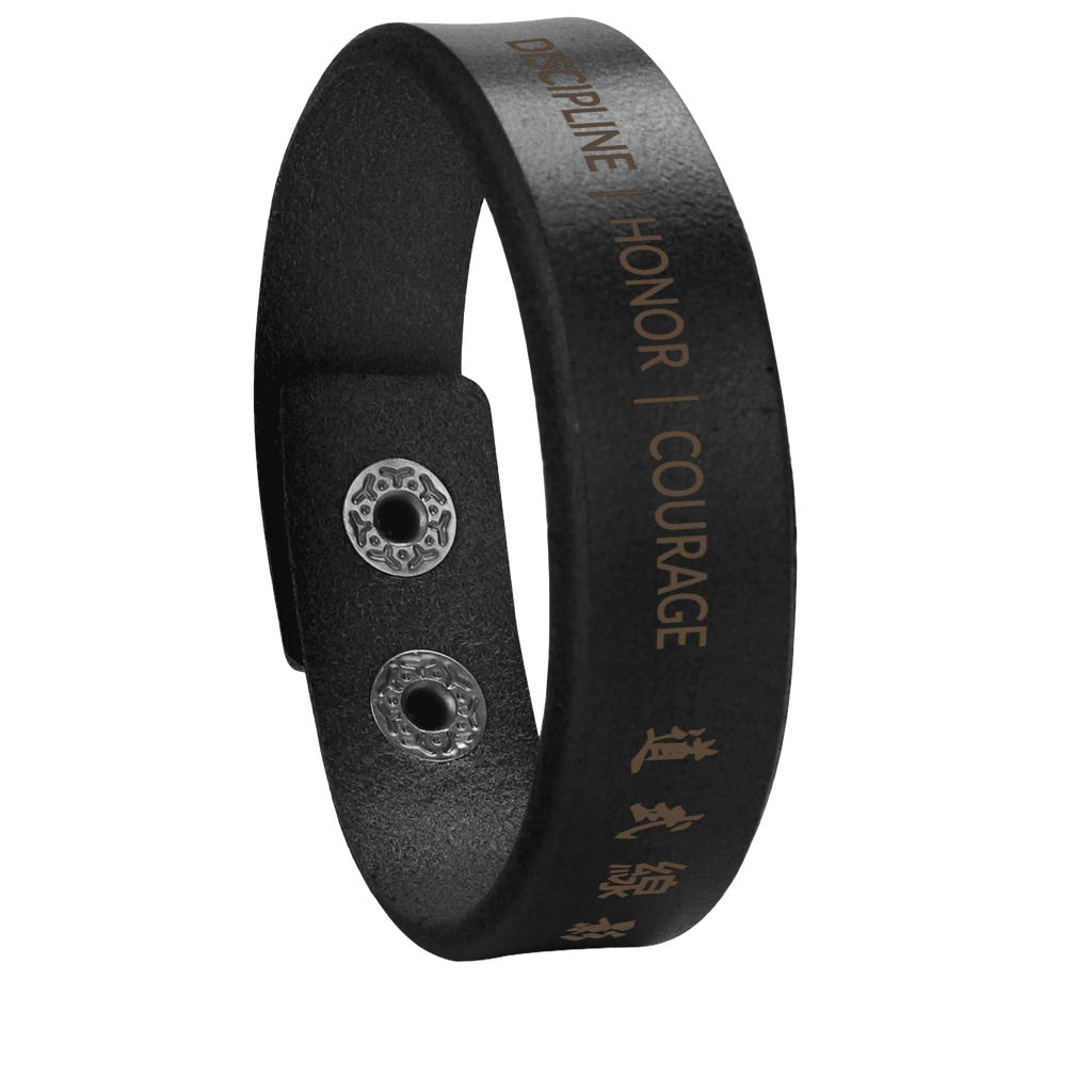 Silent Warrior Cuff – Engraved Leather Bracelet | HONOR | COURAGE | DISCIPLINE | 道武線影