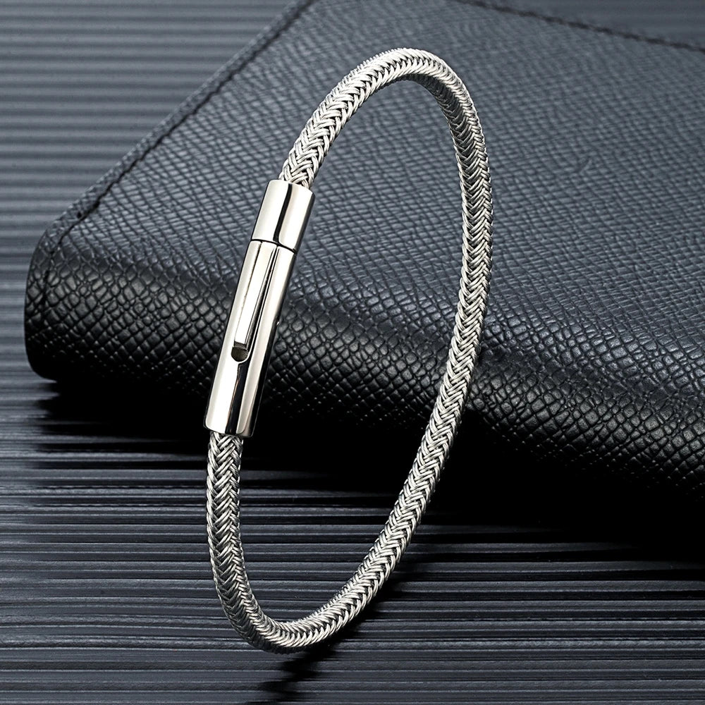 MKENDN Stainless Steel Wire Rope Bracelet – Punk Cuff 19/21/23 cm